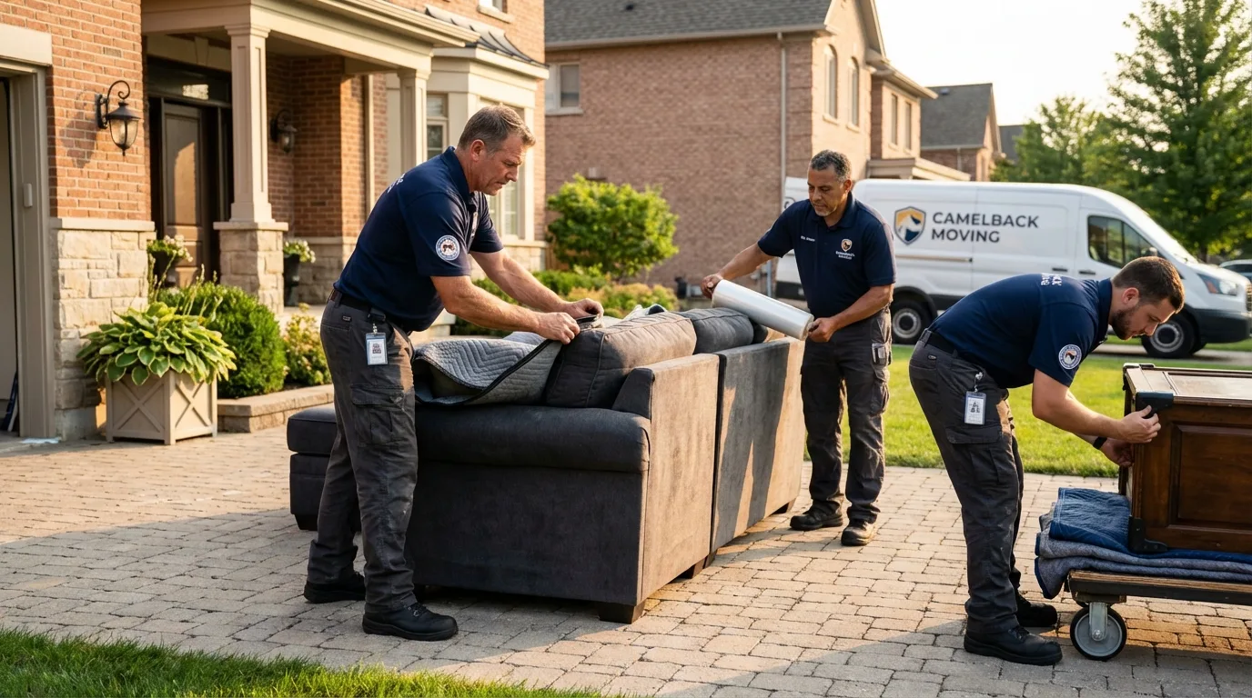 Large estate moving crew wrapping furniture in Cambridge, MN