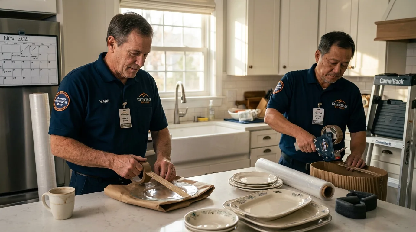 Professional crew packing kitchen dishware in Cambridge, MN